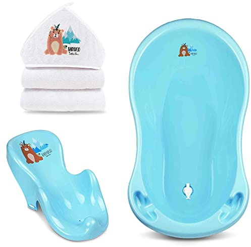 Babypflegeset Neugeborene – Babybadewanne, Baby Badesitz, Babyhandtuch mit Kapuze – Perfektes Baby Starterset
