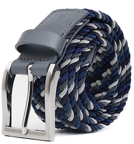 TOUGERJOY Herren Stretch Gürtel, gewebte elastische geflochtene Web Gürtel Casual für Golf Jagd Hosen Jeans, Blau+Grau 95 CM Gesamtlänge