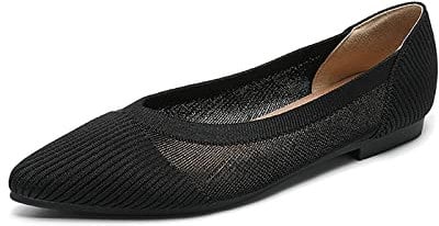 MACHSWON Women’s Ballet Flat Shoes Knit Dress Shoes Pointed Toe Slip On Ballerina Walking Flats Pumps for Women (Black, Size 5)