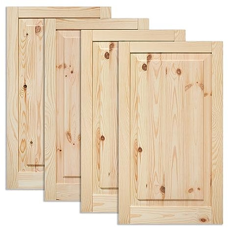 Kassettentür Schranktür Holz RUSTIKAL | 69 x 39,4 cm 4-er Pack Set | unbehandelte Holztür aus Kiefernholz im Kolonialstil und Markflecken als Raumteiler Schiebetür für Regale, Schränke, Möbel