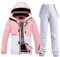 Mode Frauen hohe wasserdichte winddichte Snowboard bunt bedruckte Skijacke und Hose, Rosa/Weiß, X-Large