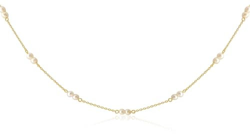 Mary & Jules Perlenkette Damen 925 Sterling Silber, vergoldet, aus recyceltem Silber, Choker Kette Damen Gold mit Süßwasserperlen, Halskette Damen mit Perlen, Süßwasserperlen Kette