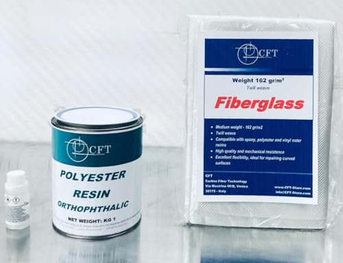 Kit vitrorésine | résine polyester : 1 kg + tissu en fibre de verre TWILL 162 g/m² : MQ 2