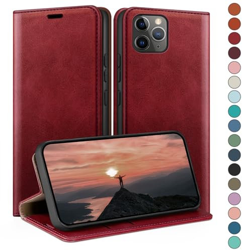 HUOUH für iPhone 11 Pro Max 6,5 Hülle mit RFID Schutzhülle aus Lederhülle Handyhülle,360 Grad Schutz Case,Kartenfach Leder ständer Handy hülle für Apple 11 Pro Max Klapphülle Wallet Cover Rot