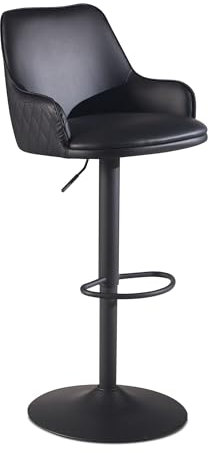 Wohnling Barhocker Kunstleder Schwarz Hocker mit Lehne 86-106 cm, Küchenhocker Höhenverstellbar Modern 100 kg, Barstuhl Tresenhocker mit Metall-Trompetenfuß, Bistrohocker Gepolstert mit Armlehne