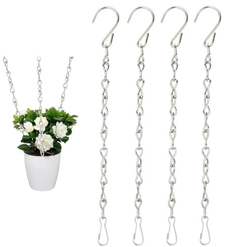 AEYURUID Hanging Basket Chains Heavy Duty 4Pcs Sliver Metal Chains 9.5 Inch with Clips Hooks Replacement Extender for Planters, Bird Cages, Lanterns