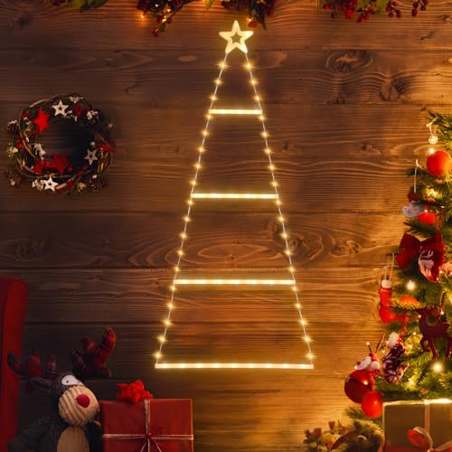 SALCAR Weihnachtsbeleuchtung Außen Batterie, 1M LED Weihnachtsbaum Leiter Lichterkette mit Timer, Speicherfunktion, 8 Modi, Wasserdicht LED-Weihnachtsleiter-Lichter für Innen Außen Fenster, Garten