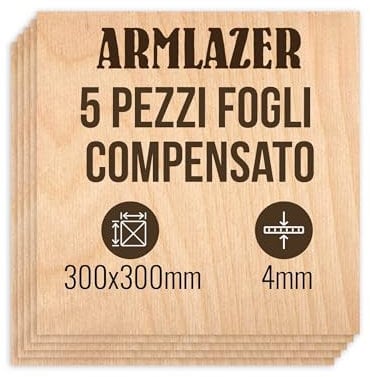 ARMLAZER Madera contrachapada de 300 x 300 x 4 mm, 5 unidades, paneles de madera, pirografía, tabla modelo casa, bricolaje hecho a mano, hojas de madera contrachapada para corte