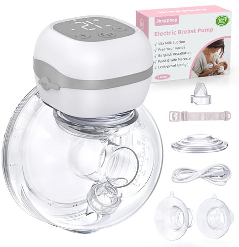 Jheppbay Electric Breast Pump Wearable - Handsfree Breast Pump Electrical, 12 Levels 3 Modes, Painless Low Noise, BPA Free
