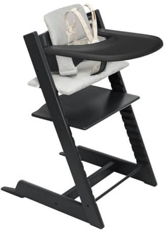 Stokke Tripp Trapp Seggiolone con Vassoio e Cuscino, Nero/Grigio | Include sedia, set per bambini, imbracatura rimovibile, vassoio, cuscino, per bambini dai 6 ai 36 mesi, in legno massello