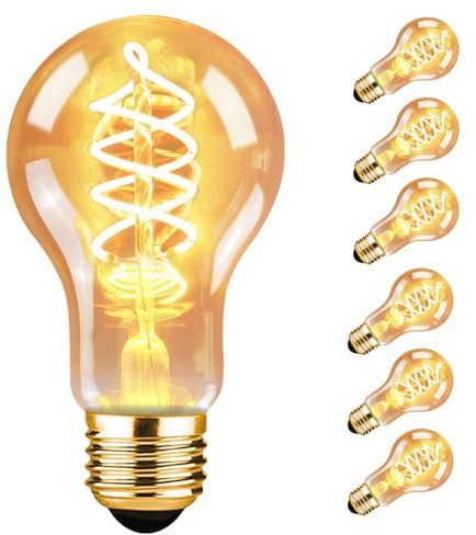 Kowanie LED Lampe E27 Warmweiss Glühbirne: 6er A60 Leuchtmittel Filament Warmweiß 2200K 4W Edison Retro Glühlampe Dekorative Birne Antike Energiesparlampe Nostalgie Bulb für Restaurant Haus Café