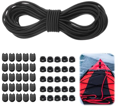 SoeUyd Corda Elastica 3mm, Corda Elastica per Teloni, Corda Elastica per Sdraio, con Clip e Fibbia a due Fori, In Lattice Naturale, per Bungee Jumping, Sedia a Sdraio, Viaggi o Bagagli, Ecc