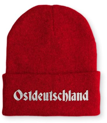 tshirtladen Beanie Ostdeutschland Wintermütze Mütze mit lustigem Spruch, Farbe: Rot