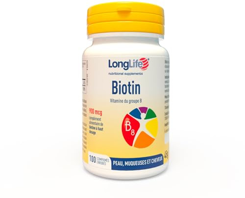 LongLife® Biotin 900 | Haut dosage 900mcg par comprimé | Biotine cheveux pousse rapide | B8 vitamine cheveux | Sans gluten et végan