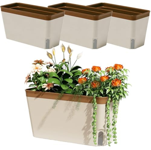 Juego de 3 macetas autoregantes, con ventana de visualización, nivel de agua, 27 cm, rectangulares, de plástico, maceta de hierbas con sistema de riego ERD, para cocina, balcón, borde de