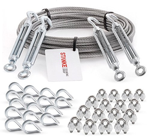 Seilwerk STANKE Corda in acciaio zincato 10m fune in acciaio 5mm 6x7, 4x gancio per tenditore M8, 16x ditale, 16x fascetta per corda - SET 6