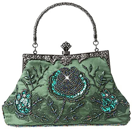 MMYOMI Vintage Floral Perlen Strass Stickerei Kupplung Pailletten Hochzeit Prom Bag Bridal Damen Crossbody Abend Handtasche (Grün)