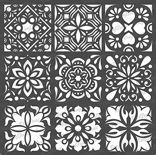 Wiederverwendbare Fliesenschablonen von CrafTreat zum Malen auf Holz und Fliesen – Mini-Fliesen – 15,2 x 15,2 cm – DIY-Kunst- und Bastelschablonen – Bodenfliesen-Schablone – Mandala-Fliesenschablone