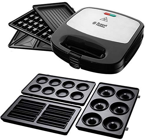 Russell Hobbs Multifunktionsgerät [Sandwich Maker, Waffeleisen, Kontaktgrill] + 3er Zusatzplattenset [Cake Pop, Mini Donut, Churros] Fiesta (spülmaschinengeeignete Platten) 24540-56 + 25490-56