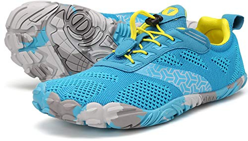 JOOMRA Women's Minimalist Trail Running Barefoot Shoes | Wide Toe Box | Zero Drop, Light Blue/Knit, 7.5-8