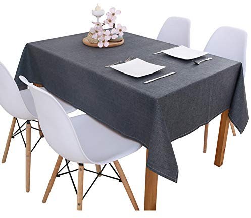 Tischdecke Rechteckige Wasserabweisend, Tischtuch Baumwolle Leinen, Tischdecke Abwaschbar, Schmutzabweisend, Einfarbige für Home Küche Dekoration Dunkelgrau 130x200cm