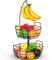 Obstkorb 2 Stöckig mit Bananenhaken - Metall Obststaender für die Arbeitsfläche - Küche Deko Obstschalen für Obst und Gemüse - Schwarz