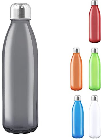 TIENDA EURASIA® Botella de Agua Transparente, 650 ml, con Cuerpo de Cristal y Tapon a Rosca de Acero Inoxidable, Bidon para Camping, Gimnasio, Oficina, Botella Resistente, Color Negro