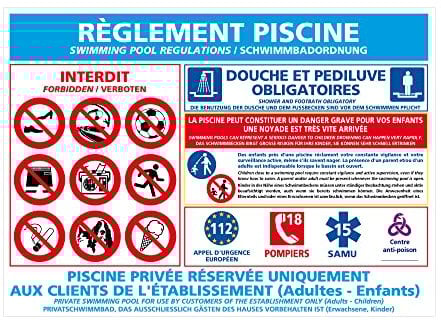 Signaletique.biz France Panneau Reglement Piscine Adhesif 300 x 210 mm Format Standard
