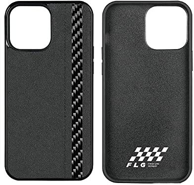 FLG Handyhülle für iPhone 13 Pro – Alcantara & Carbon Look – Premium Schutzhülle Schwarz – Dünn, Stoßfest, Griffig – Passgenau für iPhone 13 Pro 6,1 Zoll