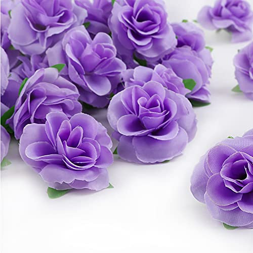 Kesote 50 Pcs Fleurs Artificielles Deco Tête de Rose 4cm, Fausse Fleur Artificielles Roses pour Décoration de Fête Mariage Album Maison - Violet