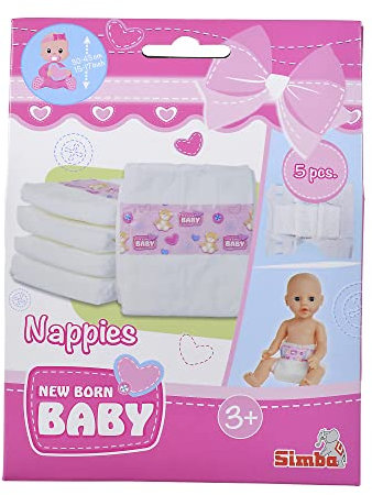 New Born Baby Windeln, 5 Stück, für Puppen mit Einer Größe von 38-43cm, Puppenzubehör, Puppenwindeln, ab 3 Jahren