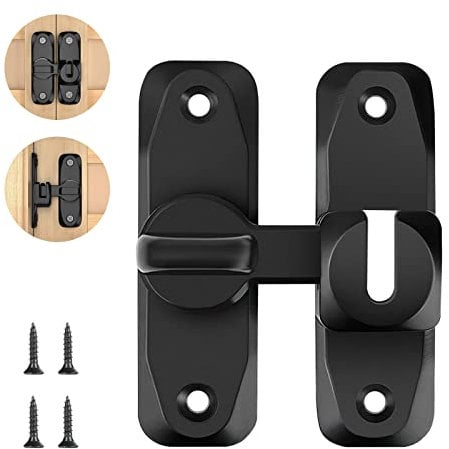 Cerradura Pestillo para Puerta, Corredera Interior Instalar de 90/180 Grados, Cerrojo y Pestillo con Tornillo de Bloqueo de Puerta Seguridad, para Valla de Madera/Puerta/Ventana/Jardin - Negro