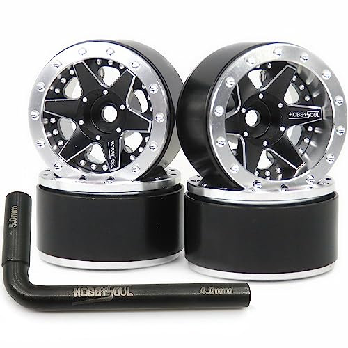 hobbysoul Einstellbarer Offset 1,0 Beadlock Räder Felgen Silber Schwarz, Negativer Offset Heavy 1,0 Räder 20,5g/Felge Für RC Micro Crawler 1/18 TRX4M 1/24 Axial SCX24 90081, (4er-Pack)