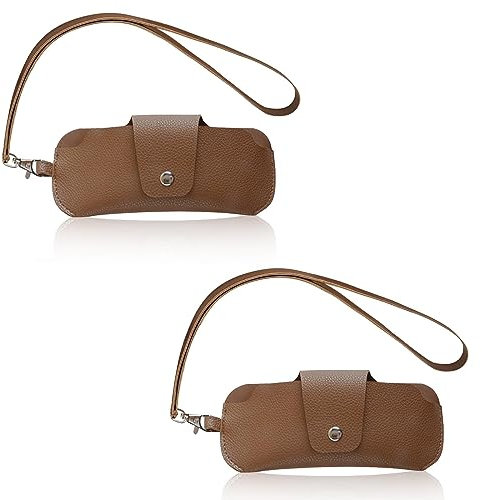 SNSYGN Soft Glasses Case, 2 Pack Portable Sunglasses Bag Eyeglass Pouch Outdoor Carrying Organizer Eyeglass Bags with Lanyard Anti-Scratch Leather Eyeglasses Storage Holder for Women Men