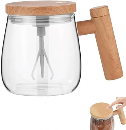 EHOTER Electric High Speed Mixing Cup Waterproof Glass Self Stirring Travel Coffee Cup Self Stirring Coffee Cup with Detachable Stirring Rod for Home Office Travel (Battery Model,Transparent)
