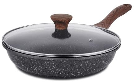 SENSARTE Antihaft Bratpfanne mit Deckel, 24cm Schweizer Granit Beschichtung Omelette Pfanne, Gesunde Stein Kochgeschirr Chef's Pfanne, Gasherd und Induktion Kompatibel