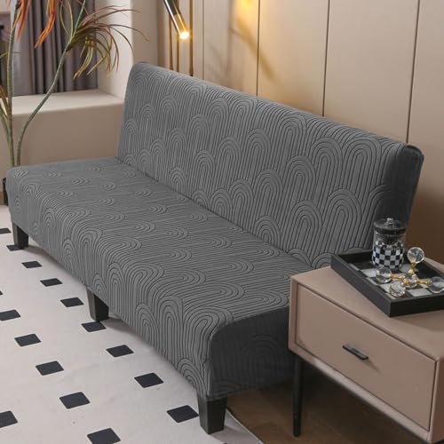 Hixingo Sofa Überzug Ohne Armlehnen, Anti-Rutsch Armloser Sofabezug Moderne Einfarbige Farbe Couch Überzug, Elastischer Sofabettbezug (2 Sitzer,Dunkelgrau)