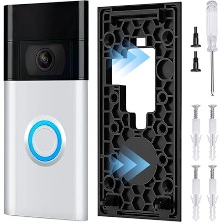 Replacement Wall Mount Bracket for 2nd Generation Ring Doorbell, No Drill Doorbell Mount Strong Self-Adhesive Plate Includes Screws Tape and Anti-Tamper Accessories Fittings Left or Right Adjustable