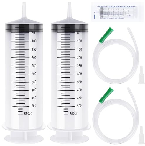 2 Stück Wiederverwendbare Flüssige Spritze 500ml Große Spritze mit Katheter | Wiederverwendbare Spritzen Ohne Nadel, Flüssige Spritze & Kolostrum-Spritze ideal für Labor, Garten, Industrie