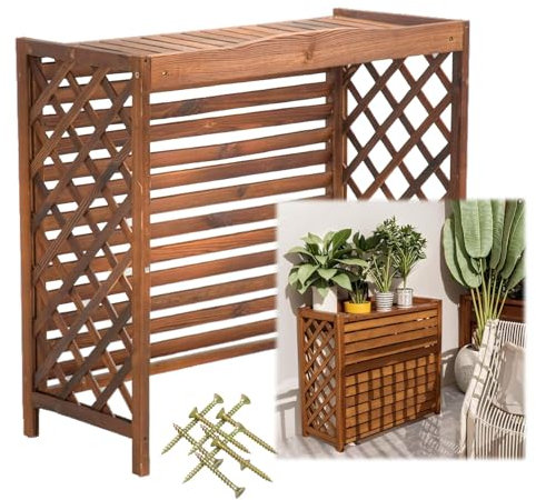 NRQCJM Klimaanlage Abdeckung Außenbereich Wetterfest Verkleidung Außengerät Holz Sichtschutz Heizkörperverkleidung Wärmepumpe Gehäuse mit Lamellen für Garten Terrasse(115 x 95 x 54 cm)