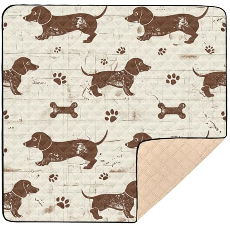 Dashshund Babyspielmatte für den Boden, wasserdicht, für Bauch- und Krabbeldecke, Retro-Stil, Retro, Braun, 127 x 127 cm