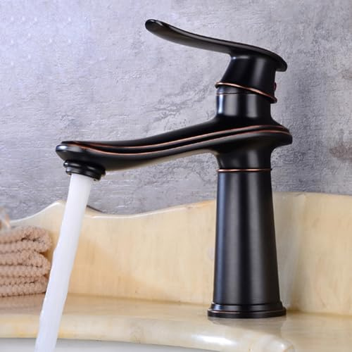 BiaoTeng Mitigeur Lavabo Noir Retro Robinet Lavabo Monocommande eau Chaude et Froide Laiton Robinet Salle de Bain Noir Vintage