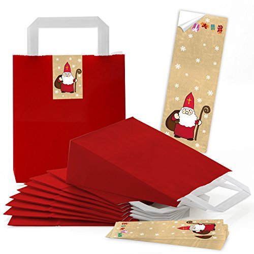 Logbuch-Verlag 25 rote Papiertüten Weihnachtsmann Aufkleber Geschenktüten Weihnachten Geschenktasche Verpackung Verpackung