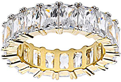 Sterling 925er Silber Micro Pave Ring - Baguette CZ gold 10
