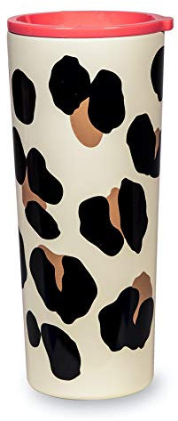Kate Spade New York Insulated Stainless Steel Tumbler, Leopard Print 24 Ounce Double Wall Travel Cup with Lid, Forest Feline