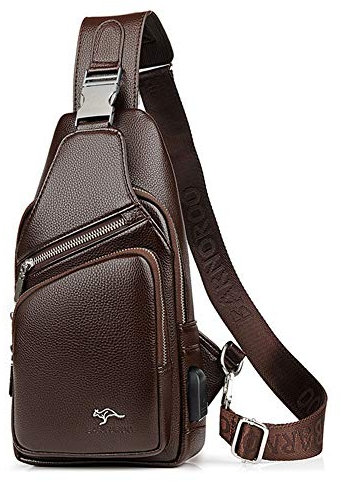 SDINAZ Brusttasche Herren Leder Crossbag Wasserdicht Sling Rucksack Sling Bag Schulterrucksack DE950 Braun