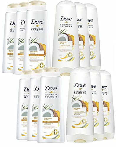 Dove Nourishing Secrets Restoring Ritual Shampoo and Conditoner Bundle, Set contains 6 Bottles of Shampoo 400ml and 6 Bottles of Conditioner 350ml