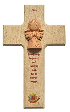 Kinderkreuz 15x9cm mit Ton-Engel Schnecke mit Karte