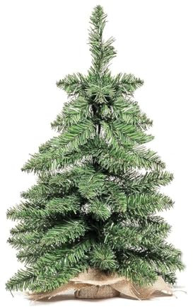 Albero di Natale Alberello Pinetto Verde in PVC ignifugo con Base rivestita in Juta (Altezza 60 cm, Verde)