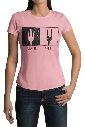 Trendig Modernes Damen Shirt Metal Plastic Pommesgabel T-Shirt Gothic Frauen Heavy Metalfans Rockige Kurzarm Bekleidung Horns Horn Grunge Clothes RocknRoll Punkrock Gr. XS-XXXL… (Soft Rose, XL)
